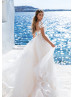 Short Sleeve Beaded Ivory Lace Tulle Wedding Dress